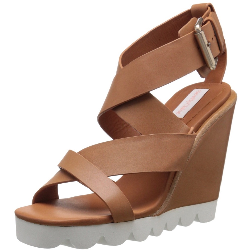 See by Chloe 37 Brown Leather Ankle Strap Wedges